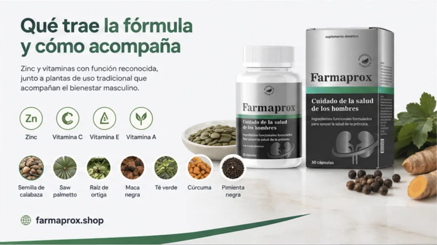 Farmaprox — cápsulas con zinc, vitaminas C, E y A, semilla de calabaza, saw palmetto y ortiga